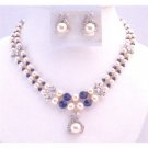 BRD023  Gift For Mother Double Stranded Necklace Swarovski Ivory Pearls Purple Velvet Crystals