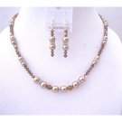 BRD494  Bronze Pearls With AB Smoked Topaz Crystals Sparkling Diamond Necklace Set