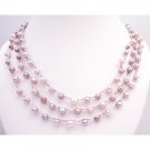 N854  Wedding Necklace In Natural Freshwater Interwoven White Pink Mauve Pearls Long Necklace