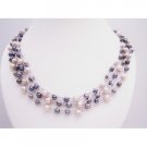 N857  Mauve Pink & Grey Freshwater Pearls Long Necklace 68 Inches Lilac Silk String Necklace