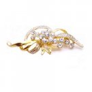 B428  Vintage Brooch Gold Leaf Decorated With Pearls & Cubic zircon Diamante Classy Style