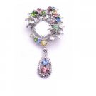 B449  Vintage Mirror W/ Dangling Beautifully Framed Multi Crystals Pendant & Brooch