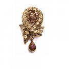 B448  Smoked Topaz Colorado Crystals Filigree Vintage Brooch Antique Gold Brooch