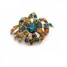 B444  Multicolored Brooch Emerald Olivine Topaz Crystals Antique Gold Brooch