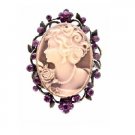 B457  Mothers Day Gift Beautiful Cameo Brooch Pendant Timeless Amethyst Crystals