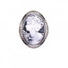 B456  Vintage Cameo Brooch Oxidized With Black Diamond Crystals Mothers Day Gift