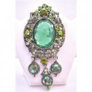 B373  Oxidized Framed Olivine Lady Cameo Brooch Sparkling Peridot Crystals