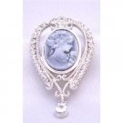 B348  Cameo Lady Brooch Victorian Vintage Lady Holding Flower Brooch Pendant