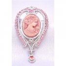 B347  Victorian Vintage Brooch Pendant Pink Cameo Lady Brooch Pink Crystals