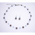 BRD050  Handmade Wedding Bridmaids Jewelry Brown Pearls & Aquamarine Crystals Bridesmaids Gifts
