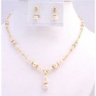 BRD065  Trendy Fabulous Gold Chained Necklace Set Swarovski Pearls Crystals