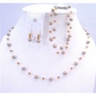 BRD066  Brilliant Swarovski Bronze Pearls & Copper Crystals Wedding Party Jewelry w/ Bracelet
