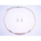 BRD077  Dainty Tiny Ivory Pearls Necklace Set With Silver Rondells Spacer