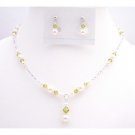 BRD078 New Arrival Lite Olivine Swarovski Crystals w/ White Pearls Handmade Necklace Set