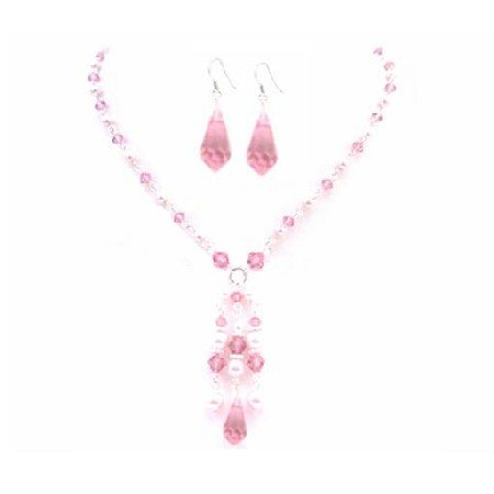 BRD018 Swarovski Rose Crystals Pink Pearls Party Wedding All Occasion Jewelry