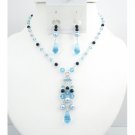 BRD020  Lite Blue Dark Blue Pearls Aquamarine Crystals Prom Swarovski Jewelry