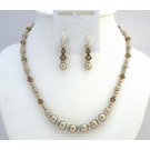 BRD025  Bronze Swarovski Crystals & Pearls Necklace Set Bridal Jewelry Set
