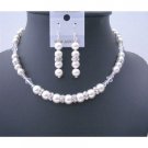 BRD478  Big Pearls 10mm White Pearls Silver Rondells & Clear Crystals Jewelry
