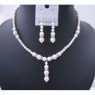 BRD481  White Pearls Jewelry Drop Down w/ Silver Rondells Perfect Wedding Set