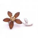 B415  Smoked Topaz Flower Brooch With Silver Stem Brooch Pin