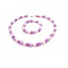 GC190  Flower Girl Lavender Purple & White Beads Tricolor Necklace & Bracelet