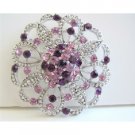 B003  Round Brooch Sparkling Amethyst Crystals Light & Dark Heart Crystals