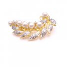 B422  Vintage Brooch Gold Leaf Decorated With Pearls & Cubic zircon Diamante Classy Style
