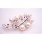 B433 Silver Casting Beautiful Wedding Brooch w/ Ivory Pearls & Smoked Topaz Crystals