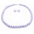NS830  Pearls Wedding Jewlry Set Lilac & Silver With Stud Earrings