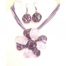 NS849  Artform Designed Necklace Set Purple Enamel Flower Pendant Necklace Set