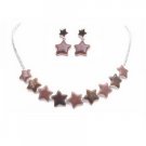 NS856  Star Charm Necklace Set Enamel Brown Lite & Dark Star Jewelry