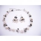 NS861  Onyx Nugget & Freshwater Pearls Necklace Set