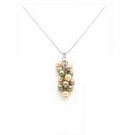 N866  TriColor Swarovski Bronze Olive & Golden Pearls Grape Bunch Pendant Necklace