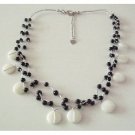 N881 Black & White Jewelry White Shells & Black Beads 3 Stranded Beautiful Necklace