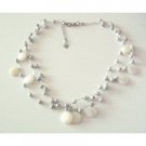 N882  Silk Thread Necklace Three Stranded White Shells & Fancy White Beads Perfect Wedding Gift