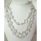 N883  Long White Beads Pearls Multi Sizes Trendy Bead Long Necklace