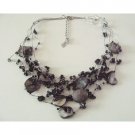 N885 Multistranded Black Nugget Shell & Beads Necklace Multi String Black Tone Necklace