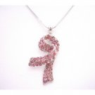 N890  Breast Cancer Awareness Pendant Necklace Rose Crystals Pendant