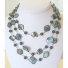 N893  Black Shell Long Necklace 30 Inches With Black Pearls
