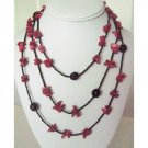 N895  Coral Nuggets Long Necklace With Black Beads 30 Inches Long Necklace