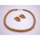 NS876  Gold Necklace Set With Golden Pearls Affordable Bridal Bridemaids Handmade Jewelry Set