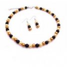 NS879  Butter Yellow Pearls Golden & Black Pearls Beautiful Necklace Set