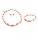 NS885  Never Before Orange Pearls With Peach & White Complete Set Handmade Jewelry