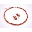 NS889  Fabulous Soothing Color In Burnt Orange Pearls Necklace Set
