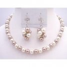 NS894  Inexpensive Trendy Wedding Pearls Champagne & Ivory Necklace Set