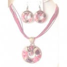 NS272 Round Antique Brass Pendant Earrings Necklace Set Multi Strands Red Jewelry Set