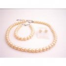 NS900  Customize Bridemaids Flower Girl Butter Peachl Pearls Stud Earrings Complete Set