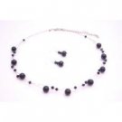 NS901  Evening Wear Jewelry Black Pearls Swarovski Jet Crystals Necklace Set