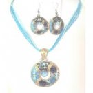 NS903  Complimentary Jewelry Blue Round Pendant and Earrings Traditional Jewelry Necklace Set