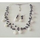 NS904  Black & White Jewelry White Shell Black Beads Acented Multi Strand Necklace Set